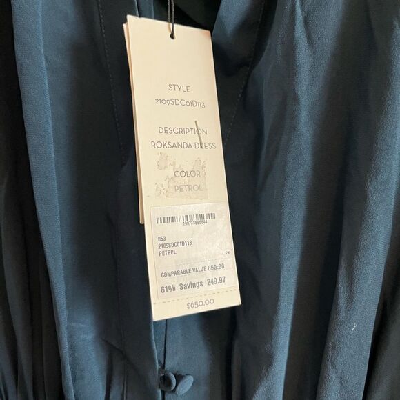 Veronica Beard Roksanda Petrol Blue Button-Front Silk-Blend Dress 2 NWT $650 - Picture 7 of 8